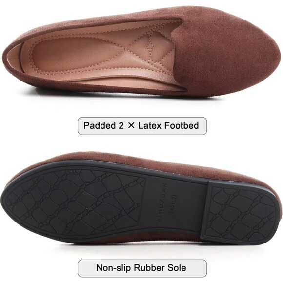 Women's Comfortable Round Toe Brown Flats Fashion Ballet Dressy Loafers Shoes - Picture 6 of 6